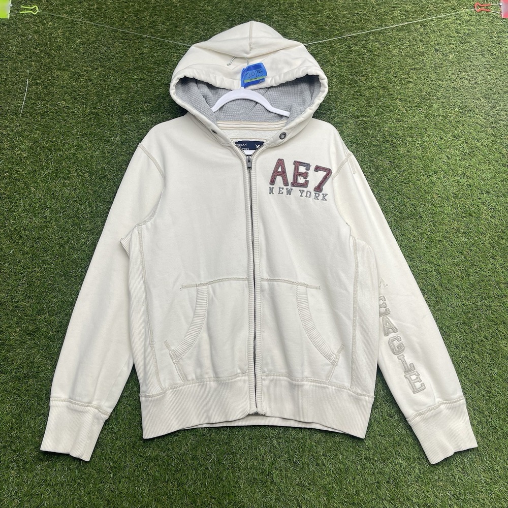 American Eagle Outfitters Sweatshirt Mens Large Vintage Fit Zip Up Beige y2k